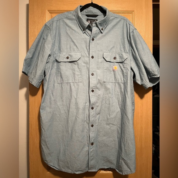 Carhartt Loose Fit Midweight Chambray Short Sleeve Button Down Shirt - Picture 6 of 11